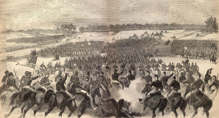 Illustration of Union cavalry attack at St. James Church on the Brandy Station Battlefield
