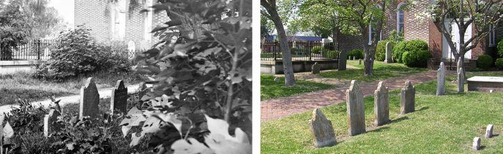 Then and now photograph of the graveyard at Hampton Church