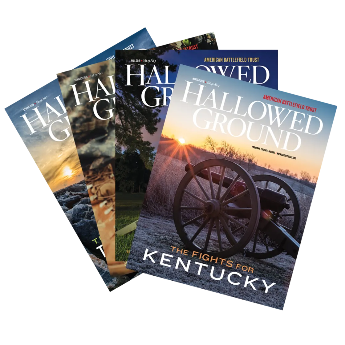 Photo of several issues of Hallowed Ground Magazine