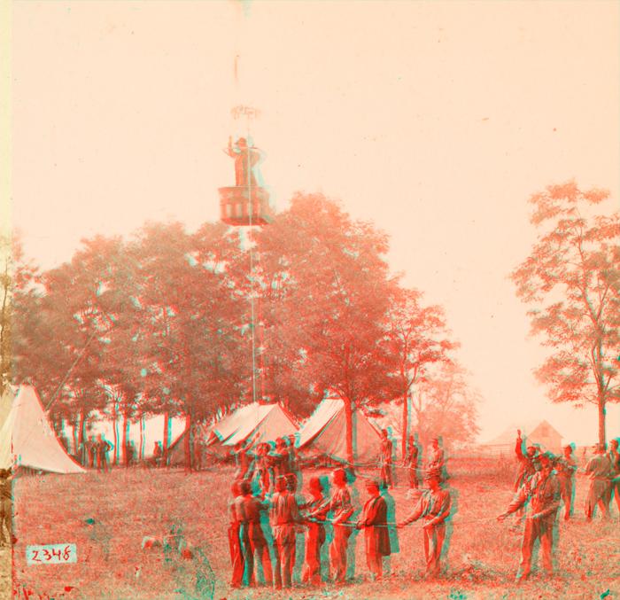 Thaddeus Lowe observing the battle from his Civil War balloon Intrepid