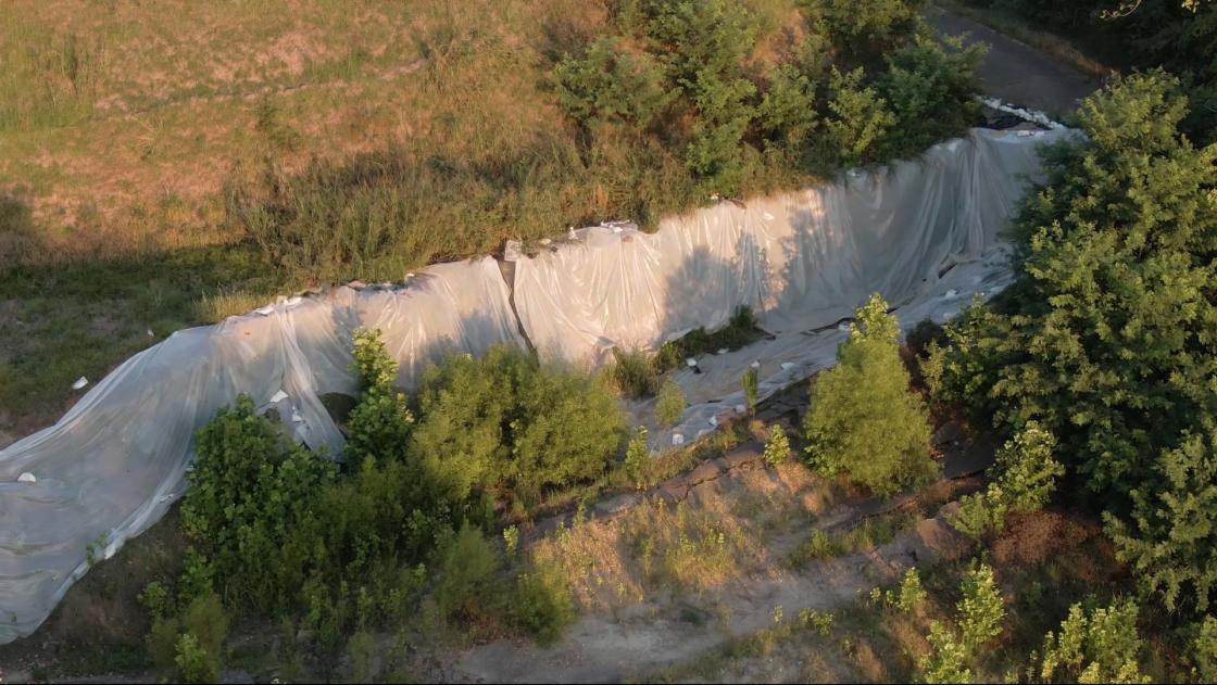 An aerial photo of erosion damage at Vicksburg National Military Park, Miss.