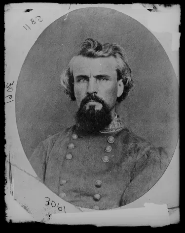 Portrait of Confederate General Nathan Bedford Forrest in military uniform during the American Civil War.