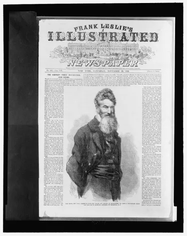 Illustrated magazine cover depicting abolitionist John Brown as published in Frank Leslie's Illustrated Newspaper.