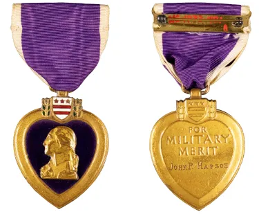 The Purple Heart presented to John P. Hapson after WW1, one of the first three instances of the award.