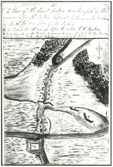 This is a sketch depicting a view of the Great bridge near Norfolk in Virginia.