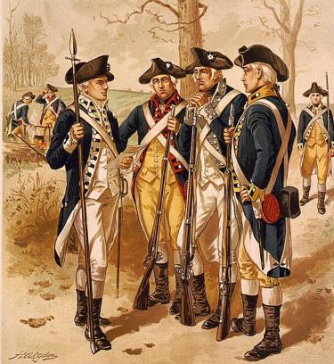 An illustration of four Continental soldiers