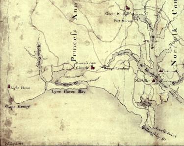 This is a map of the area around Norfolk, Virginia, 1775. 