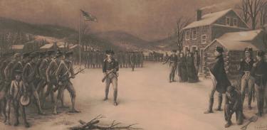 A depiction of the Continental Army at Valley Forge
