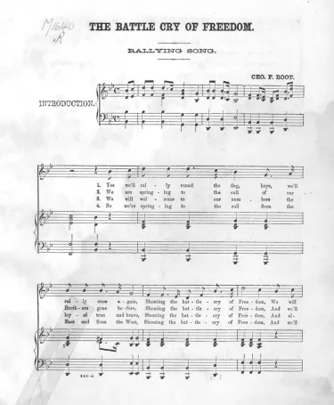 This is a scan of the first page of sheet music of "Battle Cry of Freedom."