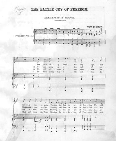 This is a scan of the first page of sheet music of "Battle Cry of Freedom."