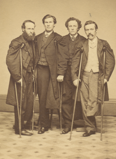 A photograph of four disabled Civil War veterans