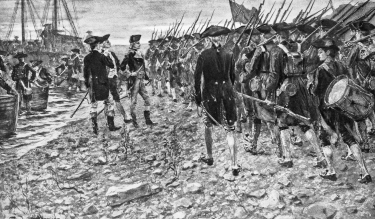 An illustration of General Montgomery and Continental soldiers