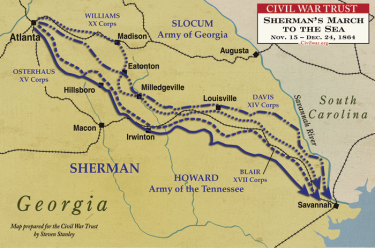 march sea sherman war civil map shermans georgia atlanta scorched earth william he savannah american history his clara path tecumseh